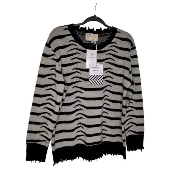 Designer Zebra Fringed Cashmere Wool Blend Free People Sandrine Rose SM Sweater - Picture 2 of 13
